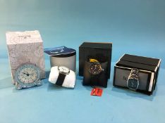 Bering, Ferrari and Bulova wristwatches, together with a Bulova clock (4)