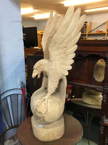 A large carved wooden eagle