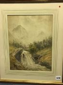 John Davidson Liddell (1859 - 1942), watercolour, signed, 'Mountainous River landscape', 33 x 26cm