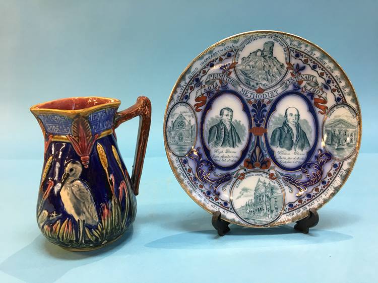 A Methodists centenary plate and a majolica jug - Image 2 of 2