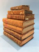 7 various leather bound books, including 2 volumes, The Guardian, London, 1806, Dibdin's Theatre