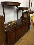 A reproduction sideboard, half moon table and a drum table