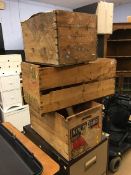 Three wooden crates