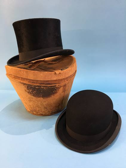 A bowler hat, a top hat and leather case - Image 2 of 2