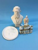 A Parian bust, match striker, cruet etc.