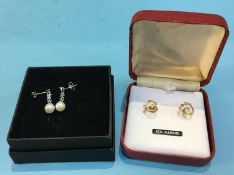 Two pairs of earrings mounted with diamonds and pearls