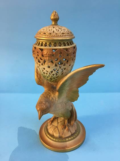 Royal Worcester pot pourri in the form of a bird, dated 1897