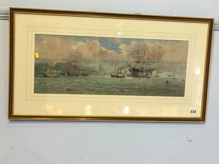 John Chambers (1852 - 1928), oil on board, signed, 'Tall ship being pulled up the River Tyne by - Image 2 of 4