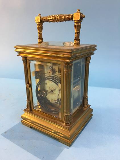 Brass and four glass carriage clock, dial and movement unsigned - Image 4 of 5