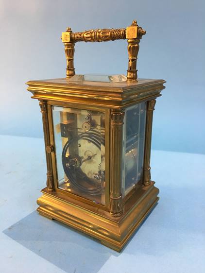 Brass and four glass carriage clock, dial and movement unsigned - Image 3 of 5