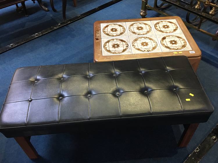 G Plan tiled coffee table and a long teak (double) stool