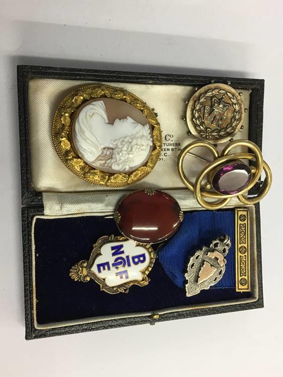 Various brooches, cameo etc.