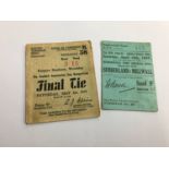 A 1937 FA Cup Final Sunderland v Preston North End ticket stub and a 1937 FA Cup Semi-Final