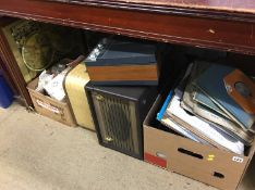 Two boxes of assorted, hifi etc.
