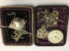 Silver chronograph, various chains and Alberts