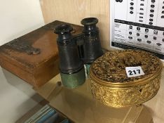 Gilt metal jewellery box etc.