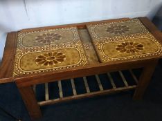 Teak coffee table with tiled top