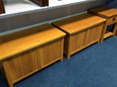 Oak bedside table and two oak blanket boxes