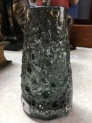 A pewter colour Whitefriars glass 'Volcano' vase, from the 'Textured' range, designed by Geoffrey