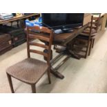 Oak drawer leaf table and four chairs