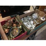 Two boxes of assorted metal ware