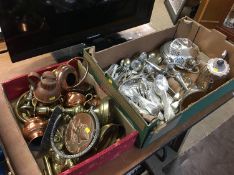 Two boxes of assorted metal ware