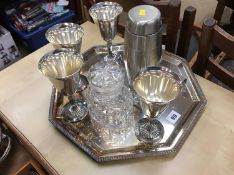 Plated tray and goblets etc.