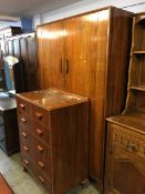 Walnut wardrobe and a chest of drawers