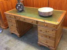 A pine Ducal pedestal desk