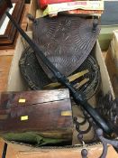 Box of assorted including mahogany writing slope etc.