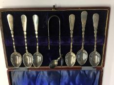 Set of cased silver spoons