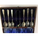 Set of cased silver spoons