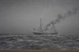 Hugh Constable, pencil drawing, signed, 'Vessels at Sea'