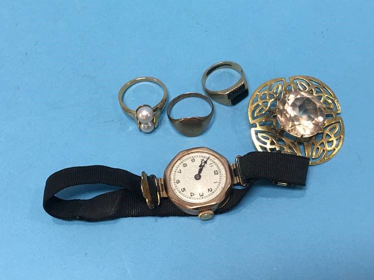 Two 9ct gold rings, a gold mounted brooch, 9ct gold Ladies watch etc. - Image 2 of 2