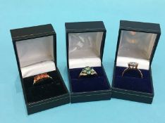 Three '375' dress rings, size 'Y', 9.3 grams