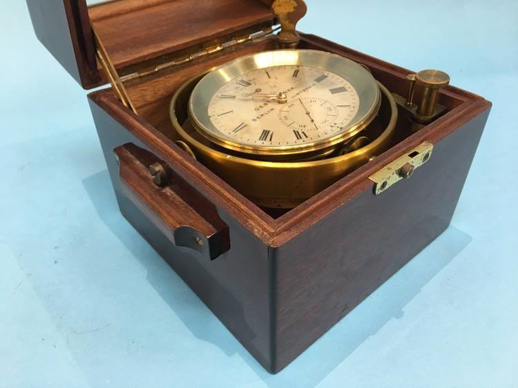 A 20th century German two day marine chronometer by Wempe, Hamburg, no. 203, bears label to mahogany - Image 6 of 8