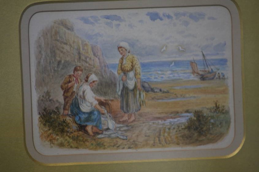 Manner of Miles Birkett Foster, pair of watercolours, 'Fisher Folk bringing home the Catch', 10cm - Image 5 of 5