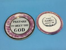 Two 19th century Sunderland purple lustre circular religious wall plaques