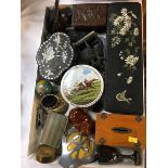 Tray of assorted including a watch stand, miniature globe etc.