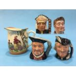 A Royal Doulton Series ware water jug 'The Gleaners' and four Character jugs