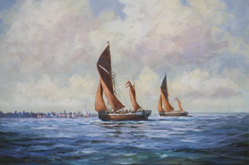 D. Short, two oils on board, signed, 'Sailing Vessels at Sea', 33cm x 44cm and 15cm x 38cm