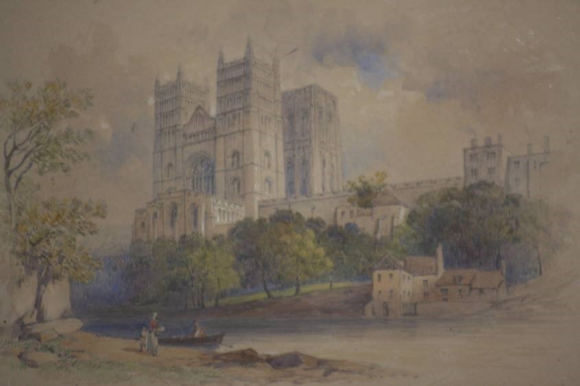 E. Dolby, watercolour and pencil, signed, dated 1879, 'Durham Cathedral' and 'Westminster Abbey' - Image 2 of 2
