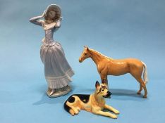 A Beswick horse, dog and a Lladro figure