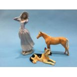 A Beswick horse, dog and a Lladro figure