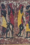 20th Century African School, acrylic, 'Tribsemen and their Wives', 80cm x 63cm