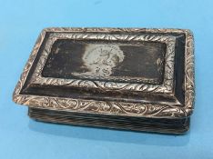 A Georgian silver snuff box, Birmingham, 1824, possibly Thomas Spicer, cast border and engine turned