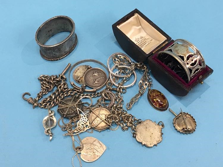 Various silver fobs, Alberts etc.