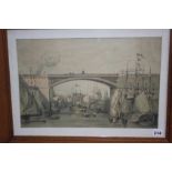 Engraving, view of Sunderland cast iron bridge, 29cm x 45cm