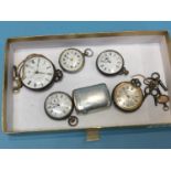 Various silver pocket watches and a silver Vesta