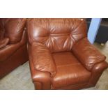 A G Plan brown leather three piece suite